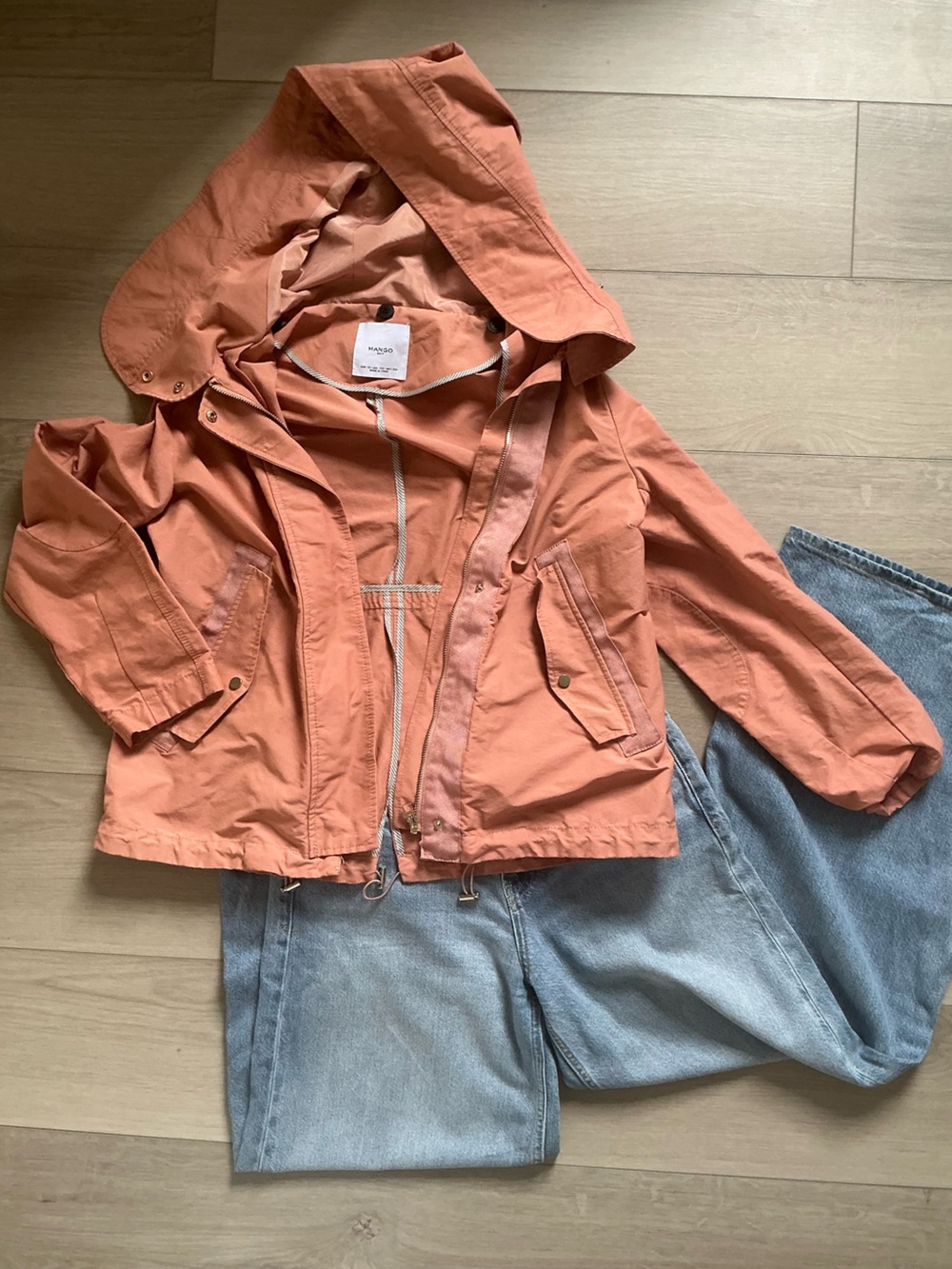 MANGO Oversized Terracotta Hooded Rain Jacket Anorak XXS